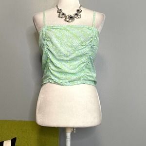 BP Blue Green Floral Smocked Retro Crop Tank Top NEW Small